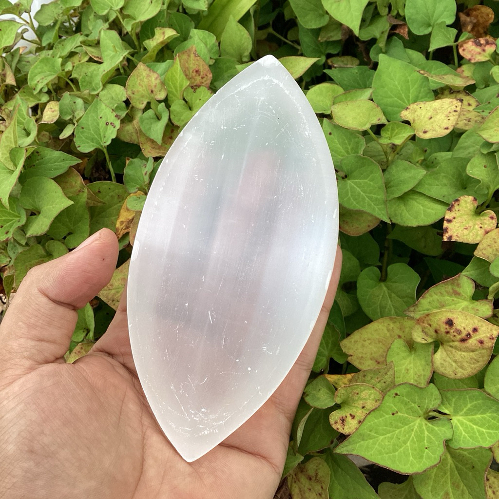 Leaf-Shaped Selenite Bowl ชามเซเลไนต์ทรงใบไม้ สำหรับชาร์จคริสตัล พลังงานบวก ตกแต่งบ้าน