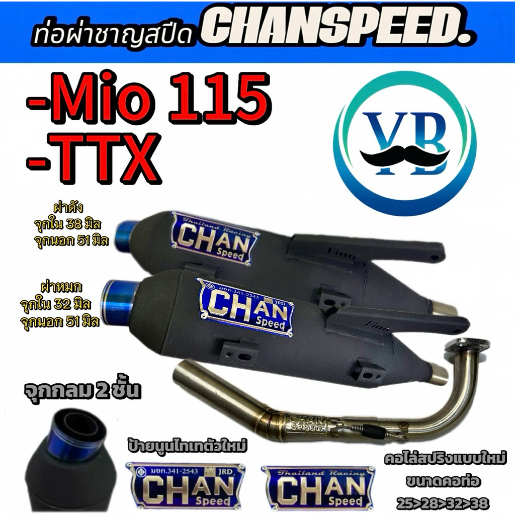 ท่อชาญสปีดมีโอMio115/TTX คอไล่สปริง ป้ายนูนใหม่chanspeed
