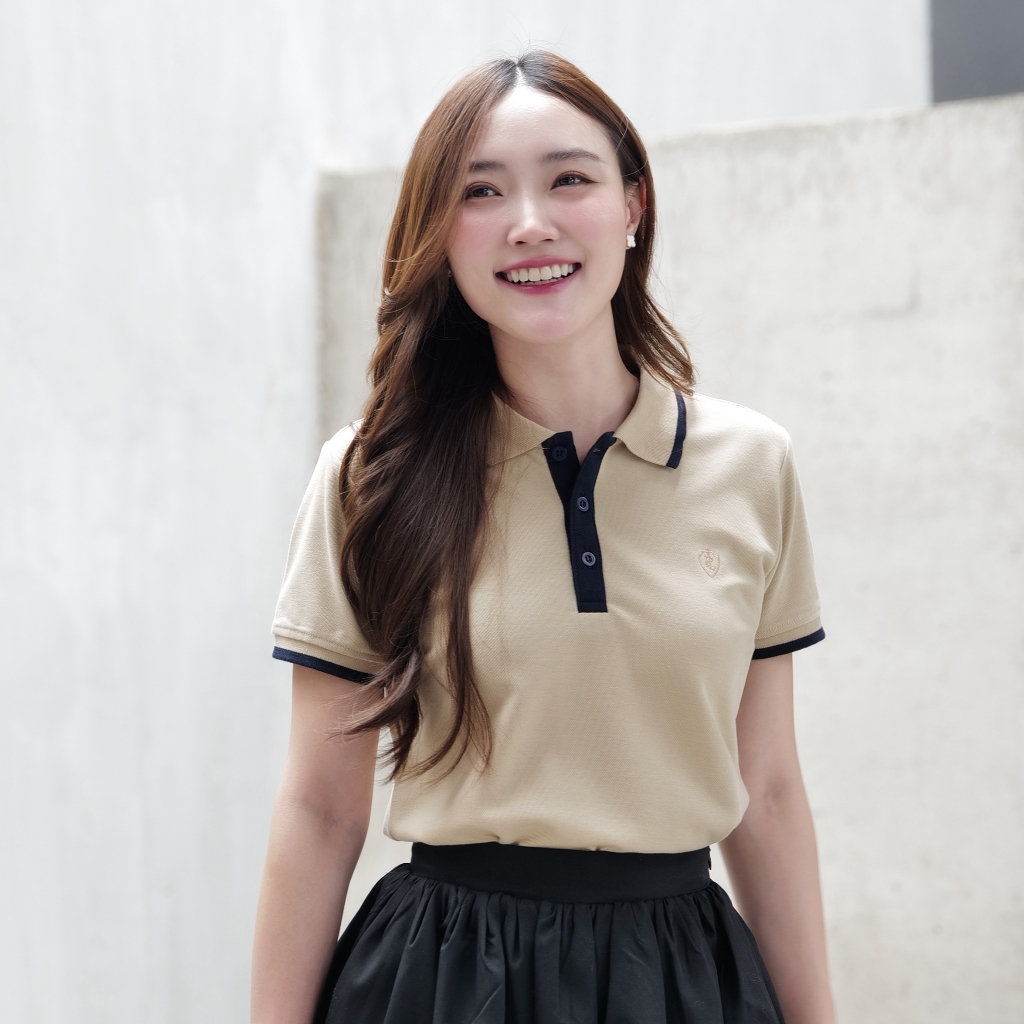 POLOLAND เสื้อโปโลหญิง รุ่นเนคไท - สีชาอ่อน (มาใหม่)