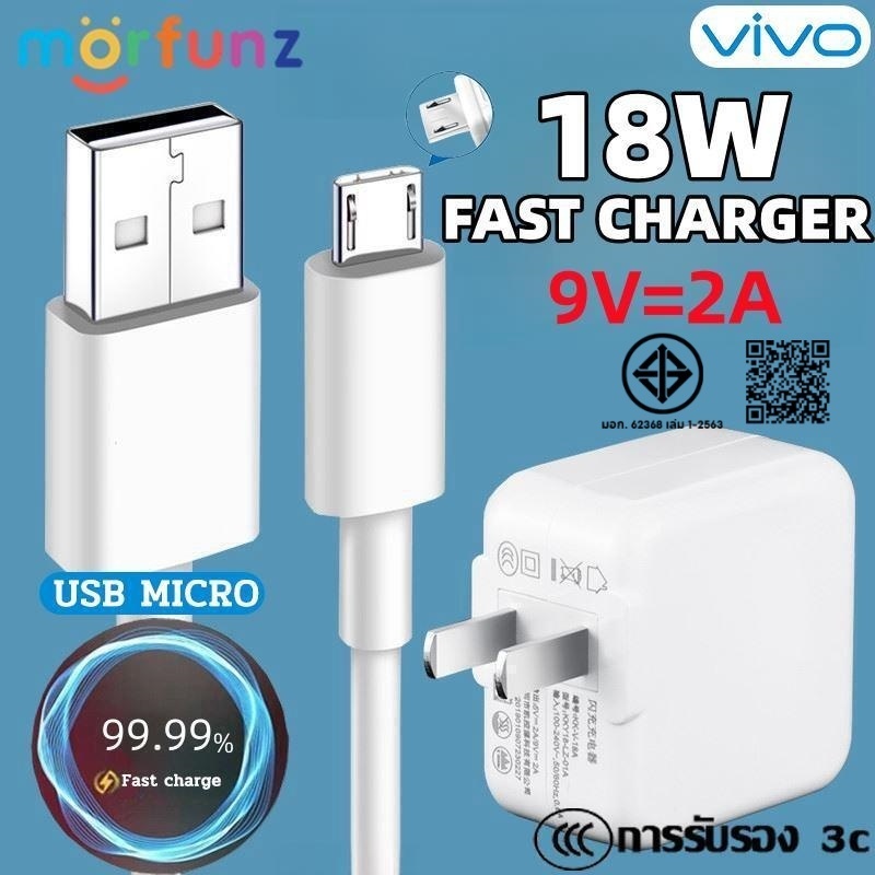 ชุดหัวชาร์จเร็ว+สายชาร์จเร็วVIVOของแท้ อินเตอร์เฟส 1M Micro USB รองรับรุ่น V9/V11i/V11/V15/V15PRO/X21/X23 Quick Charging