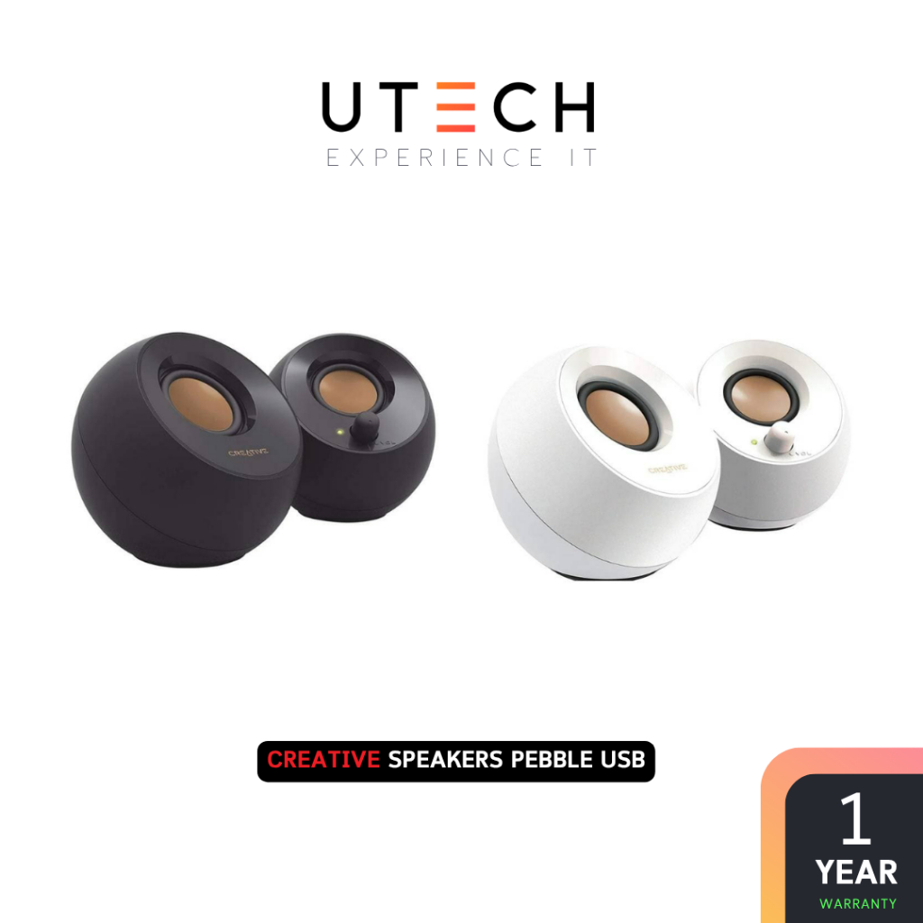 CREATIVE ลำโพง SPEAKERS PEBBLE DESKTOP USB 2.0 SPEAKERS Black White by UTECH