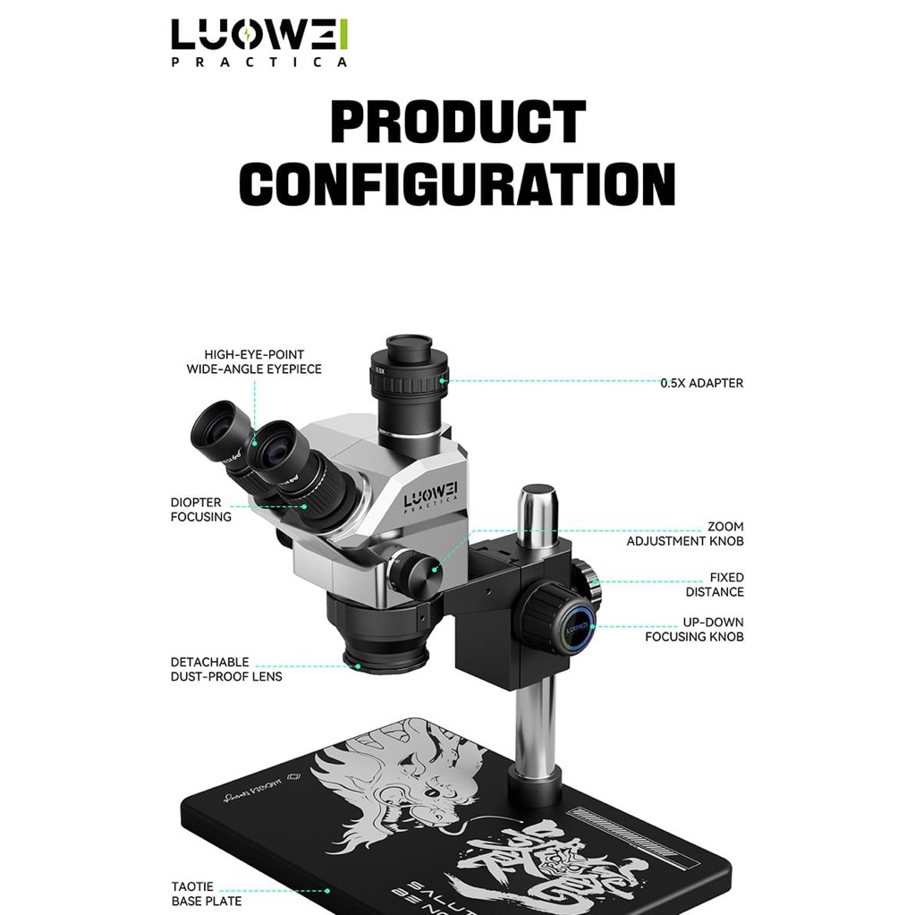 LUOWEI LW-TR03-B3TV กล้องจุลทรรศน์ Trinocular 7-68X ซูมสําหรับโทรศัพท์มือถือ PCB ซ่อม 0.5X อะแดปเตอร์ HD Optical เลนส์ฐา