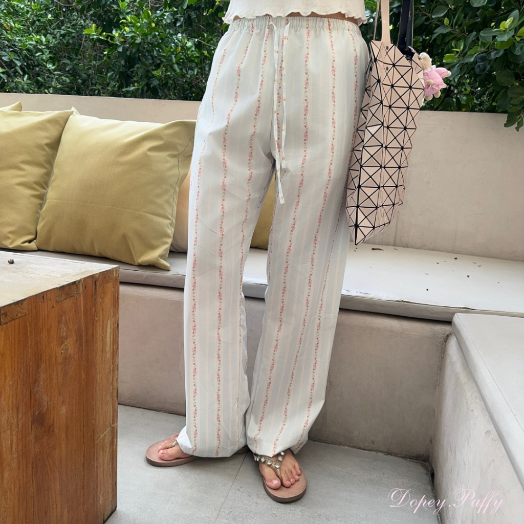 DOPEY.PUFFY / Rosie pants กางเกงขายาวผูกเชือกลายดอกไม้ - 1