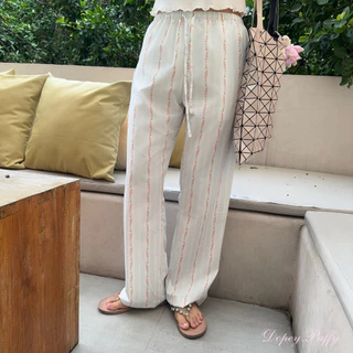 Dopey.Puffy / Rosie Pants กางเกงขายาวผูกเชือกลายดอกไม้ (A02)