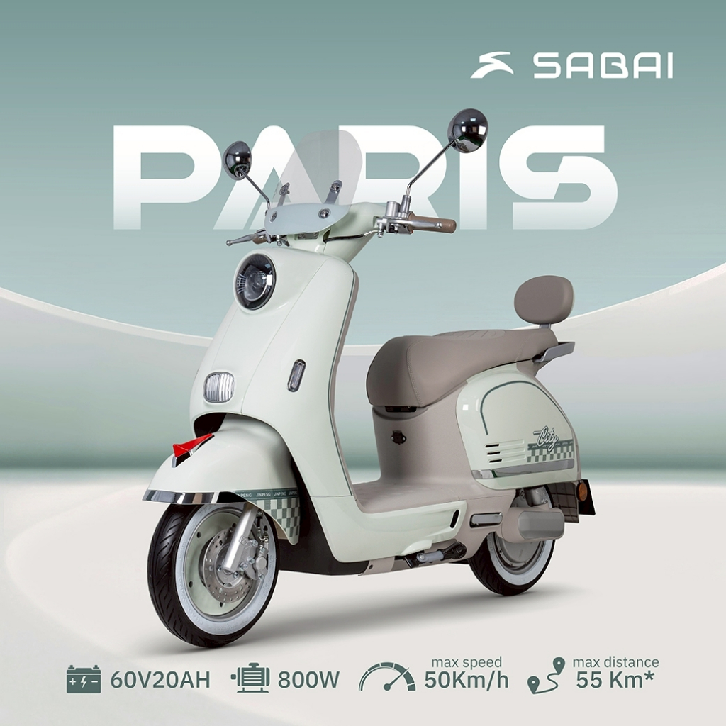 SabaiMall‑PARIS จักรยานไฟฟ้า 800W แบต 60V20AH วิ่งได้ 55 กม. ดีไซน์วินเทจน่ารัก
