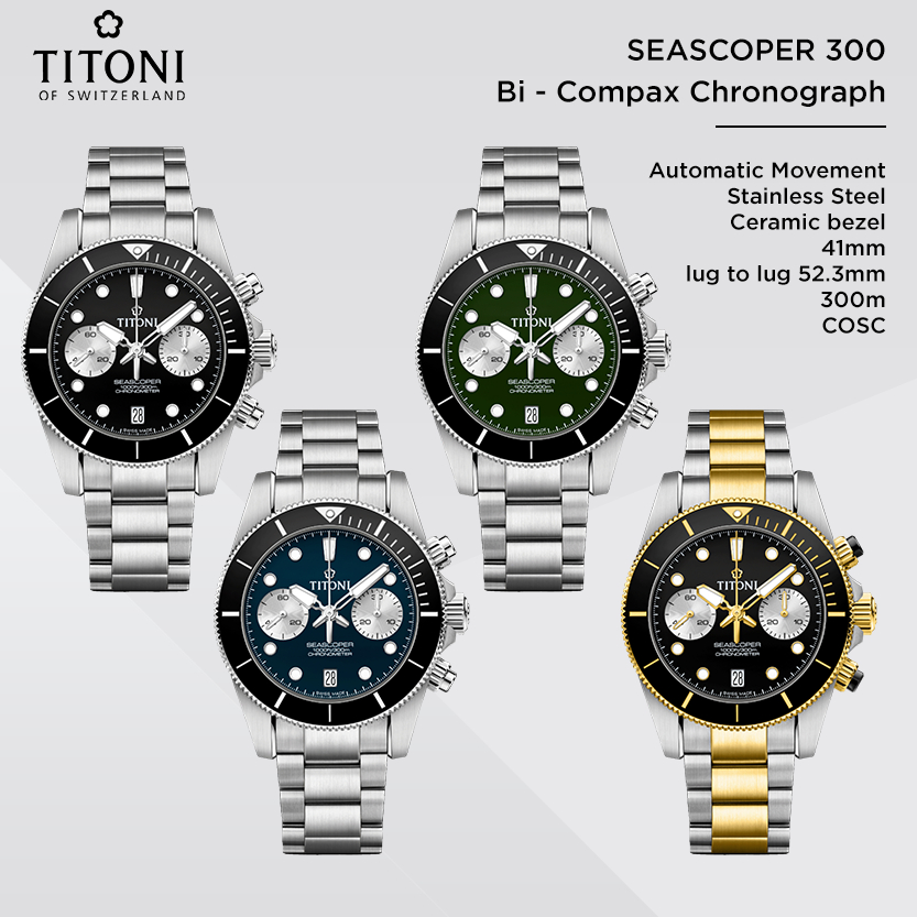 นาฬิกา TITONI SEASCOPER 300 Bi - Compax Chronograph 41MM