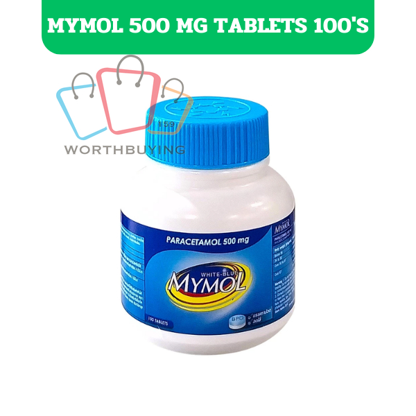 Mymol ฟ้าขาว 500 mg มายมอล ไวท์ บลู พาราเซตามอล ลดไข้ แก้ปวด ยาสามัญประจำบ้าน 100 เม็ด [1 ขวด]