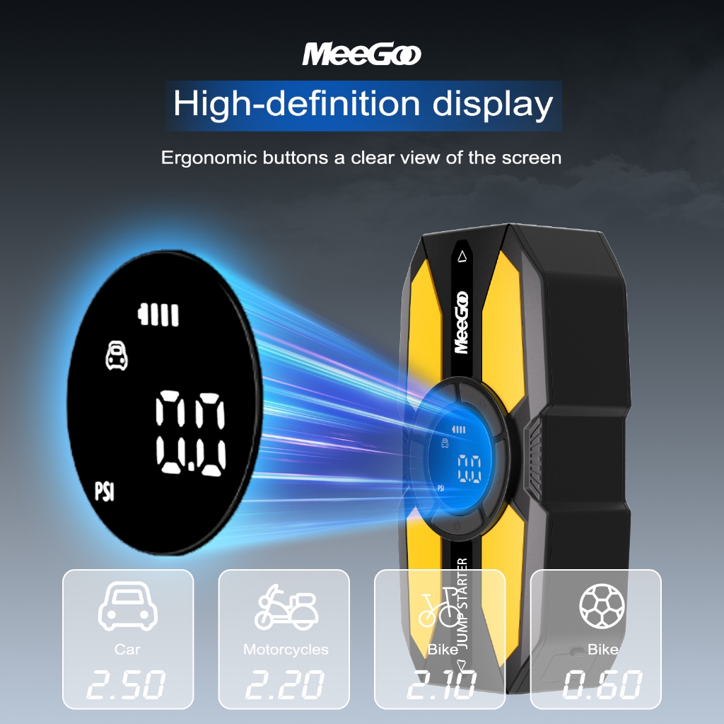 MeeGoo อุปกรณ์ช่วยสตาร์ทรถยนต์ 22200mwh จั๊มสตาร์ทรถยนต์ 12V ไฟ LED เครื่องปั๊มลมไฟฟ้า รถยนต์ รถจักรยานยนต์ใช้ได้ - รูปที่ 6