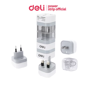 Deli เซทปลั๊กแปลงขาปลั๊ก 3อัน อแดปเตอร์ พร้อมแท่นเก็บ EU US UK กำลังไฟ 10A 2500W Universal Adapter
