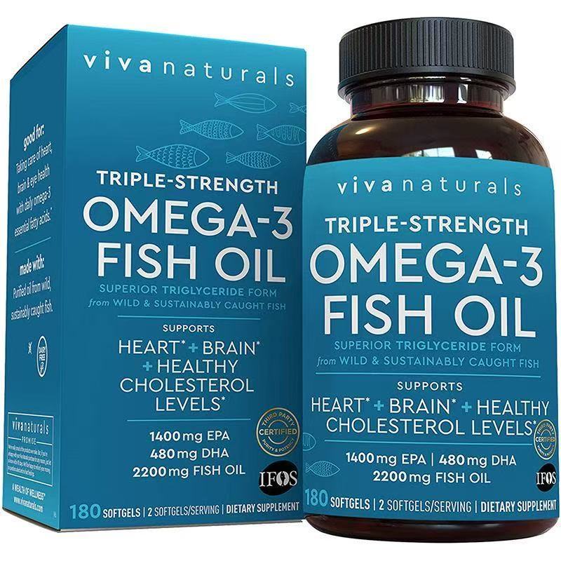 Viva Naturals Triple Strength Omega 3 Fish Oil Supplement 2500 mg Fish Oil with Re-Esterified 180 Softgels