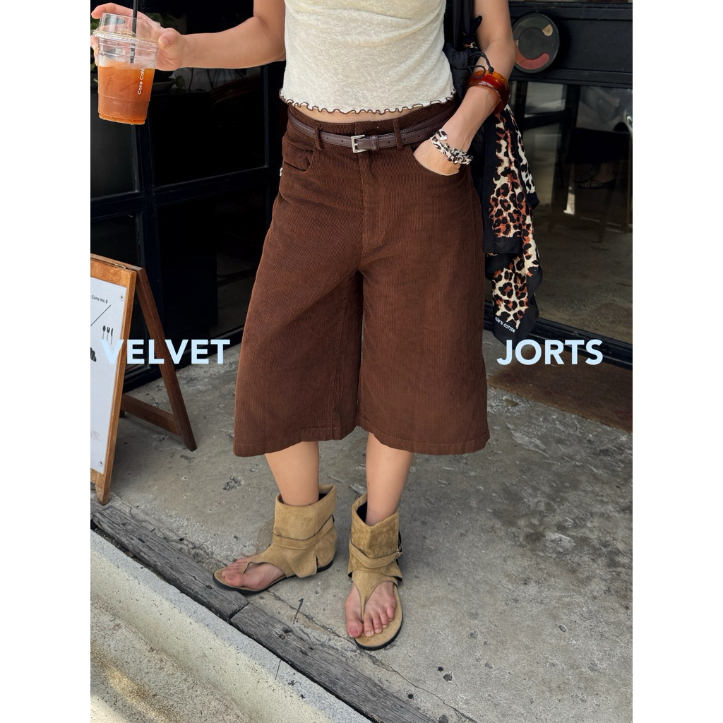 BXB - VELVET JORTS กางเกงขาสั้นผ้าลูกฟูกกำมะหยี่ สีพื้น | ส่งด่วน