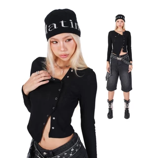 kome.offi เสื้อแขนยาวผ้า rib jacquard กระดุมแป๊ก รุ่น kia top
