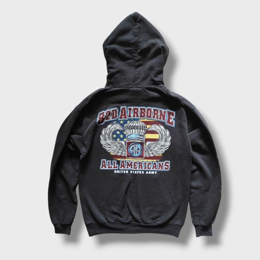 VINTAGE 90' US.ARMY HOODIE 82D AIRBORNE ALL AMERICAN ป้าย HANES (MADE IN MEXICO) ไซส์ M