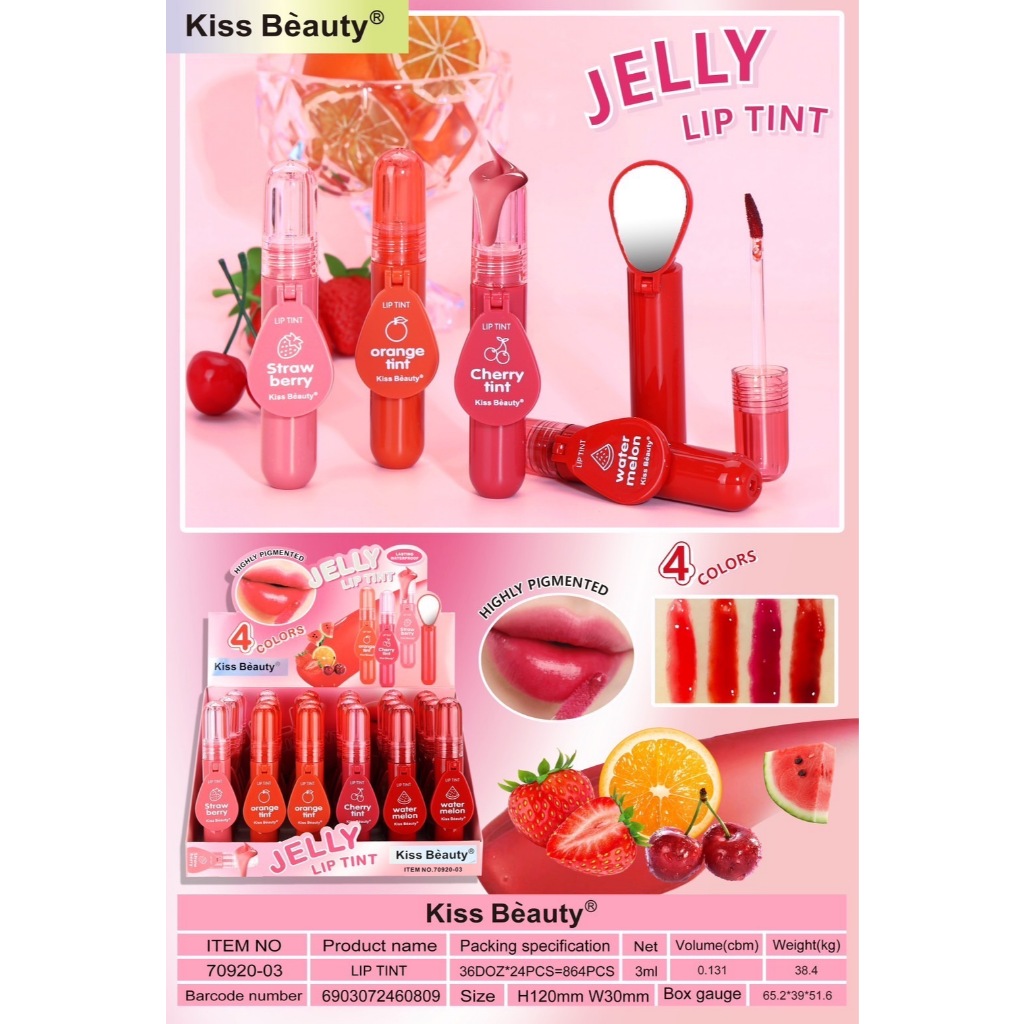 70920 Kiss Beauty Jelly Lip Tint  ลิปทินต์และลิปเมจิก สีสวยชัด ติดทน ม่ซีด เบาสบายปาก มีกระจกในตัว98