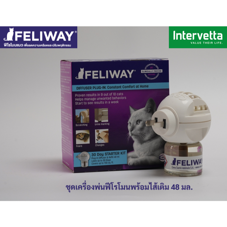 FELIWAY® Classic ฟีโรโมนแมว ลดเครียด คลายกังวล แบบเสียบปลั๊ก (ชุดเครื่องพ่นและไส้เติมขนาด 48 มล.)