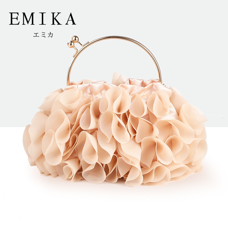 EMIKA กระเป๋าถือลายดอกไม้ กระเป๋าหรูหรา สำหรับงานแต่ง ปาร์ตี้ กระเป๋าถือแฟชั่น กระเป๋าหิ้ว ขนาดเล็บ