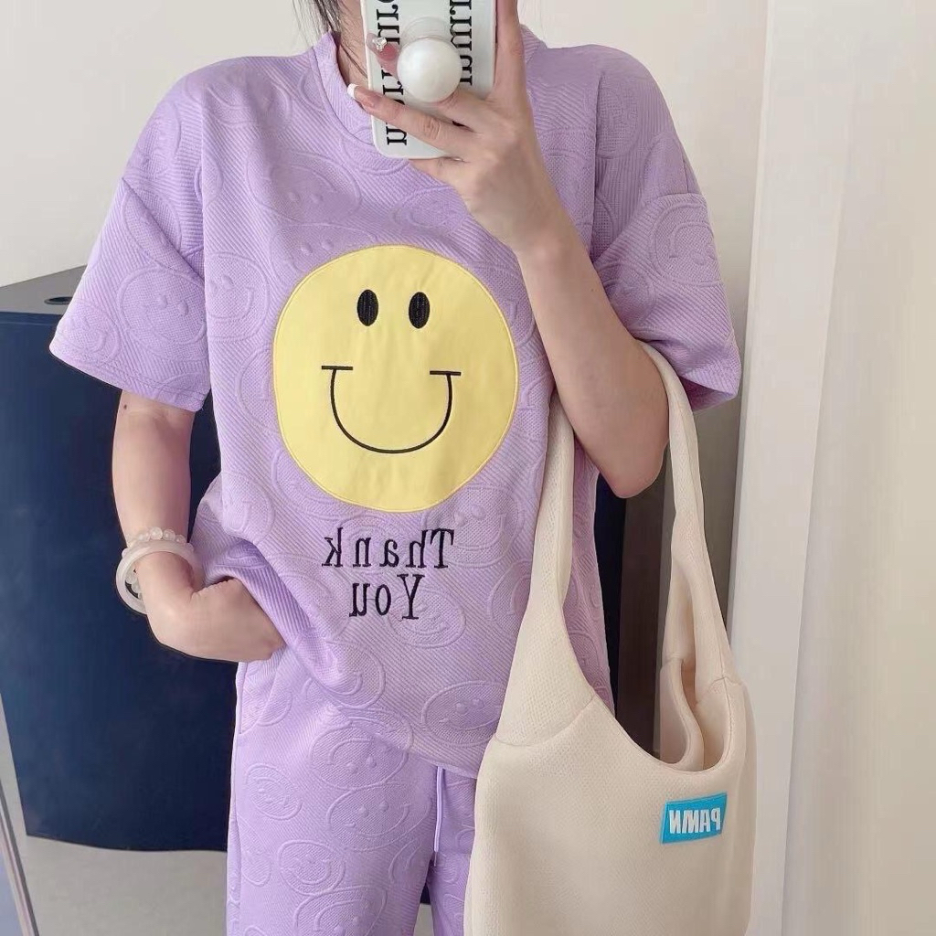ชุดเซ็ท ผ้าปั้มนูน Smile ((ขายาว))