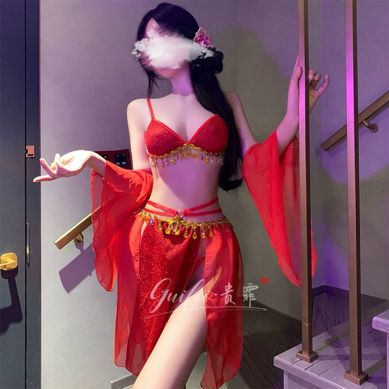 ชุดชุดนอนเซ็กซี่ แสบสยาม แฟชั่นโบราณ แถบผ้าพลิ้ว สไตล์โต่งฮวง เสื้อโปร่ง เต้นเตือน A323