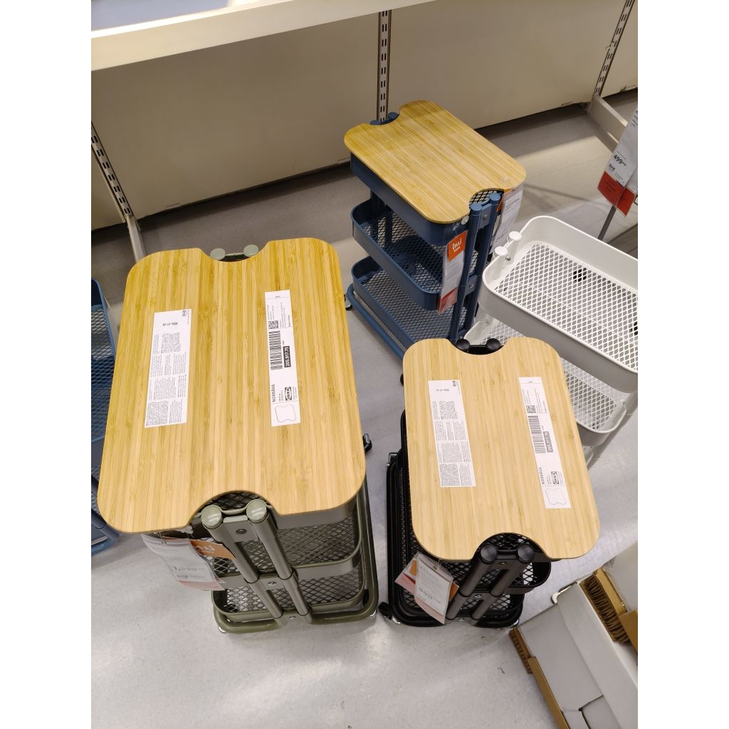 IKEAshopping IKEA NORRÅVA นูร์รัววา ฝากล่องผ่นไม้วางบน รถเข็น raskog แ , ไม้ไผ่