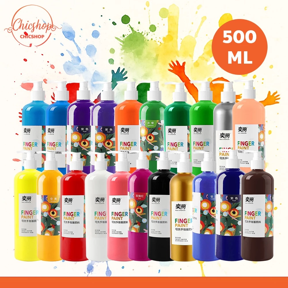 สีฟิงเกอร์เพ้นท์ ล้างออกง่าย Finger Paint 500ml.สีน้ำล้างออกได้ สำหรับเด็ก แบบขวด