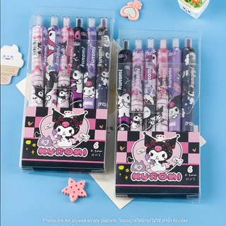 ปากกาเจล Kuromi Pen ลายการ์ตูน น่ารัก ขนาด 0.5 มม. แบบกด ชุด 6 ชิ้น เหมาะสำหรับนักเรียนและใช้งานทั่วไป