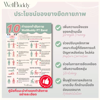 WellBuddy ยางยืดออกกำลังกาย ยางยืดกายภาพ ยางยืดพิลาทิส แถมถุงผ้าและคู่มือออกกำลังกาย (Physical Therapy Band)