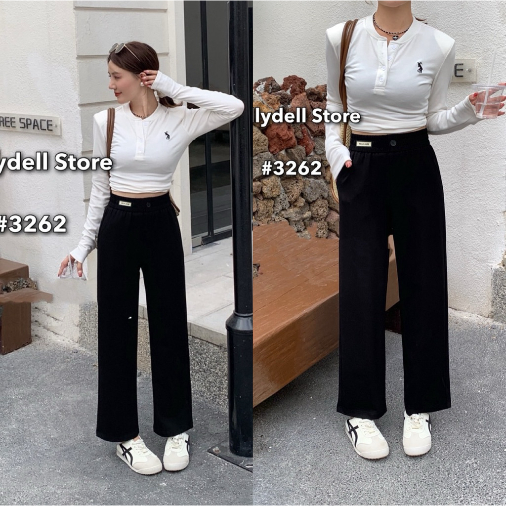 3262  กางเกง Dolly ทรงขาตรง สีดำ ผ้านิ่มๆทรงตัว