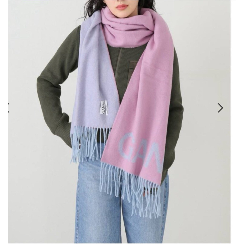 GANNI Fringed Recycled Wool Scarf  #Ganni#Ganniscarf