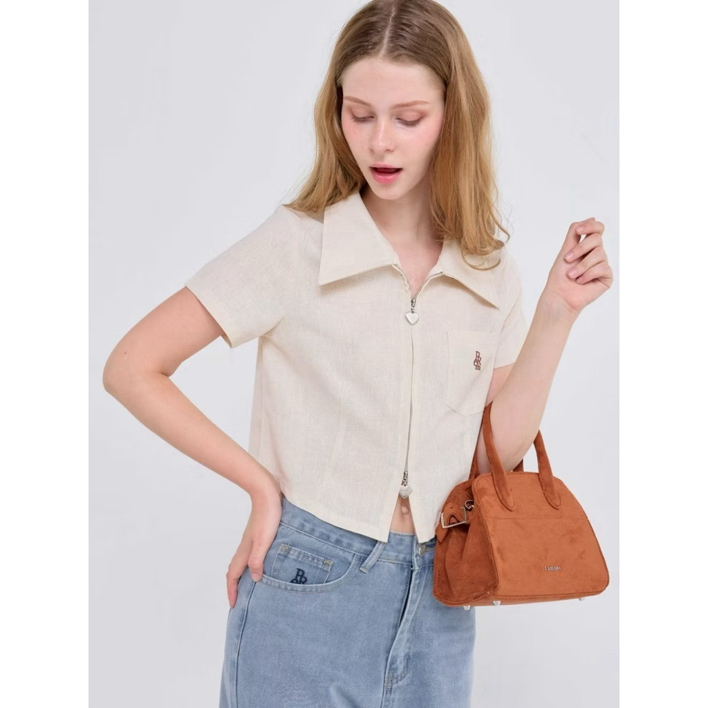 𐙚 ˚🍰 ⋆｡ เสื้อเซล่า เนื้อผ้าฝ้าย ทีเทลคอปก ดับเบิ้ลซิปหัวใจ #504 𐙚 ˚🍰 ⋆｡