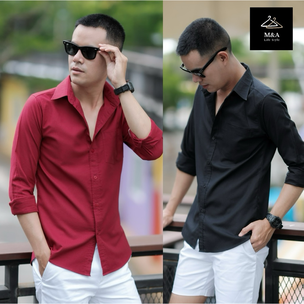 เสื้อเชิ้ตคอปกแขนยาวผู้ชาย M&A LIFE STYLE (Cotton Oxford) คอดตอน ออกฟอร์ด Man Clothing Shirt