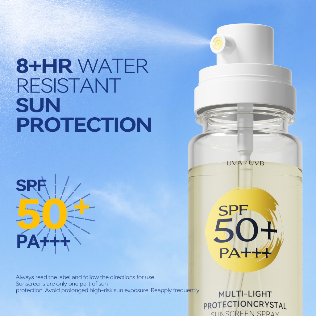 สเปรย์กันแดด SPF50+ PA+++ ทนน้ำและเหงื่อได้ 8 ชั่วโมง ปกปิดเปลี่ยนสี แสดงถึงการปกป้องรังสียูวี