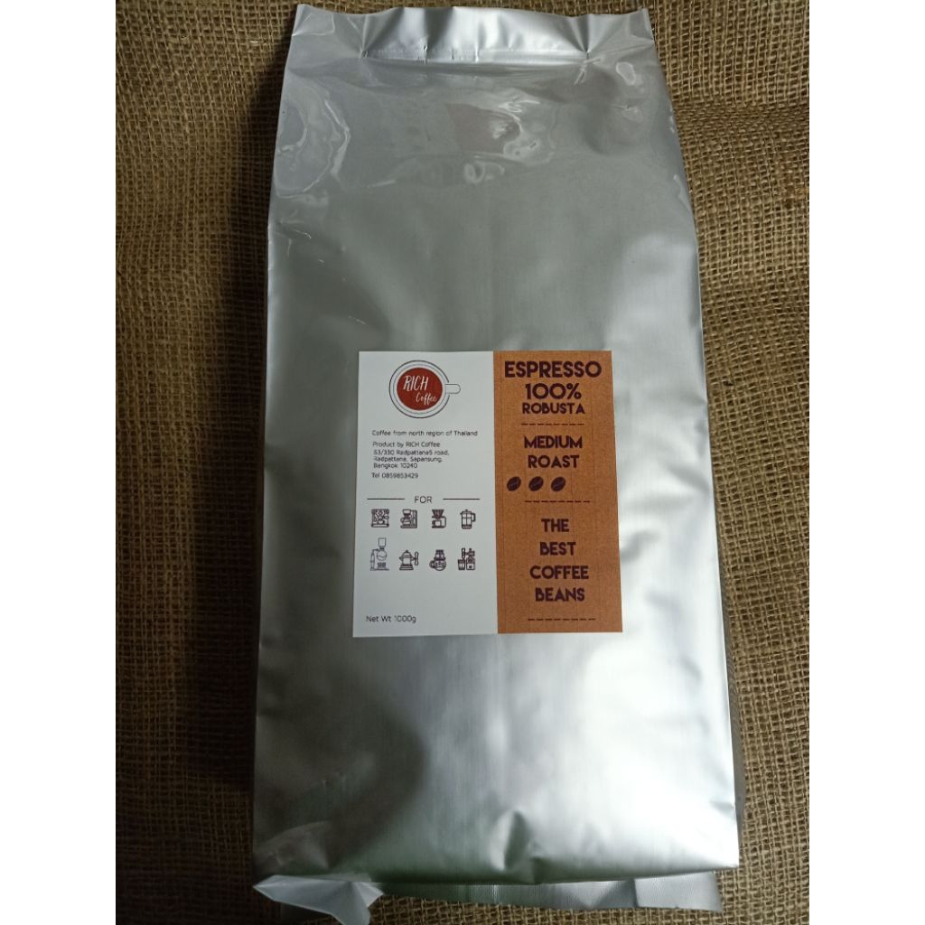 1กิโล กาแฟคั่วกลาง/เม็ดไซร์รวม/อาราบิก้า100%