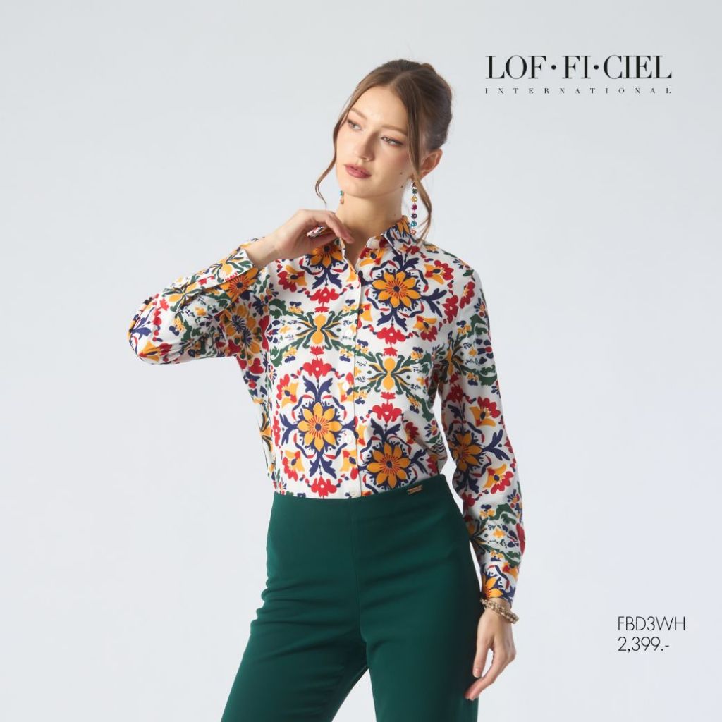 LOF-FI-CIEL Woman's shirt Mosaic เสื้อเชิ้ตผู้หญิง แขนยาว สีเขียว FBD3WH