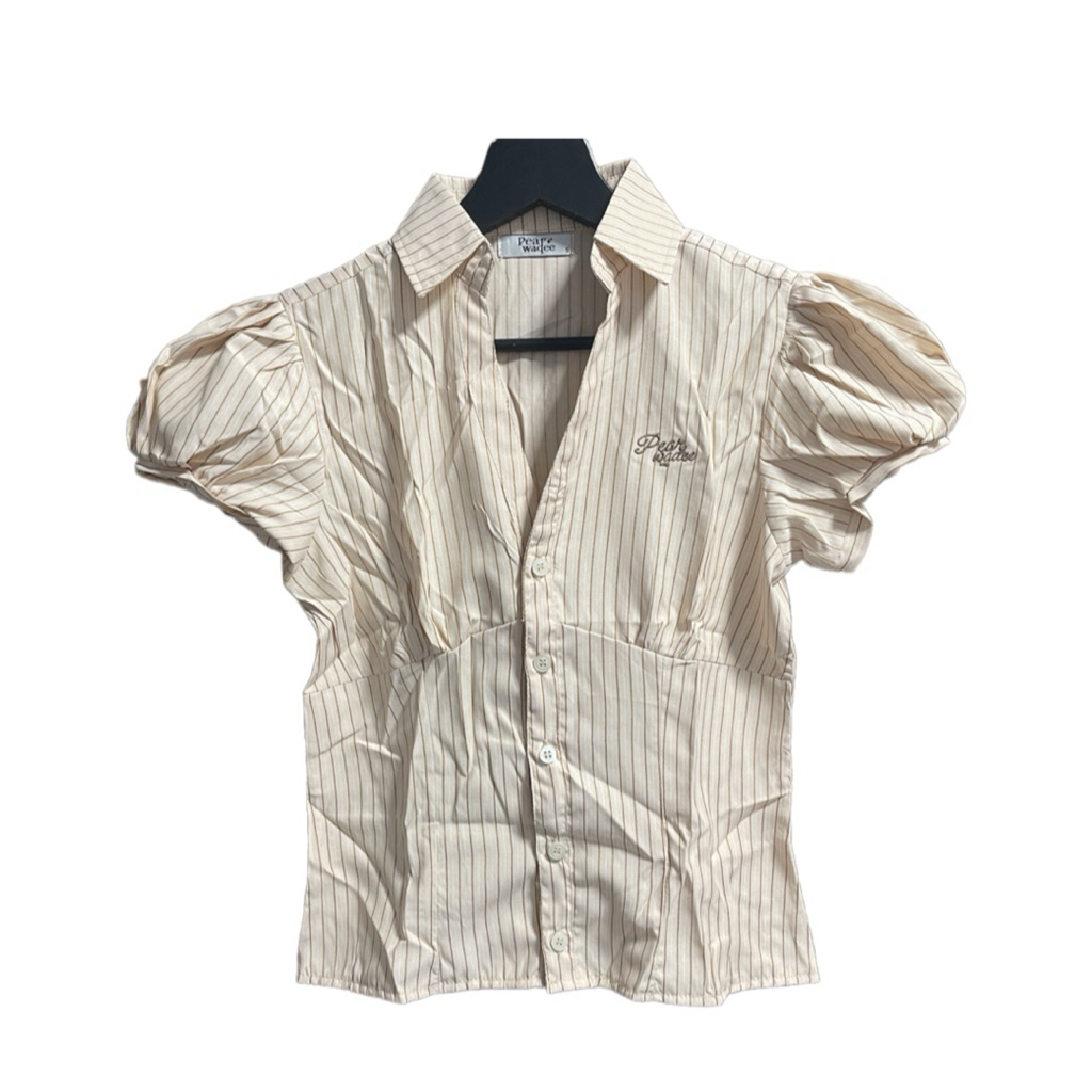 Pear Wadee Miamii Shirt เสื้อเชิ้ตคอปก กระดุมหน้า ผ้าเชิ้ตริ้ว อก 33“ (ใหม่)