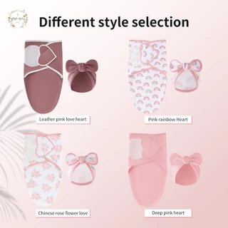CICI baby ชุดหมวกคลุมศีรษะผ้าห่อตัวเด็กผู้หญิงแบบผ้าฝ้าย พร้อมอุปกรณ์สำหรับเด็กแรกเกิดแบบปรับได้