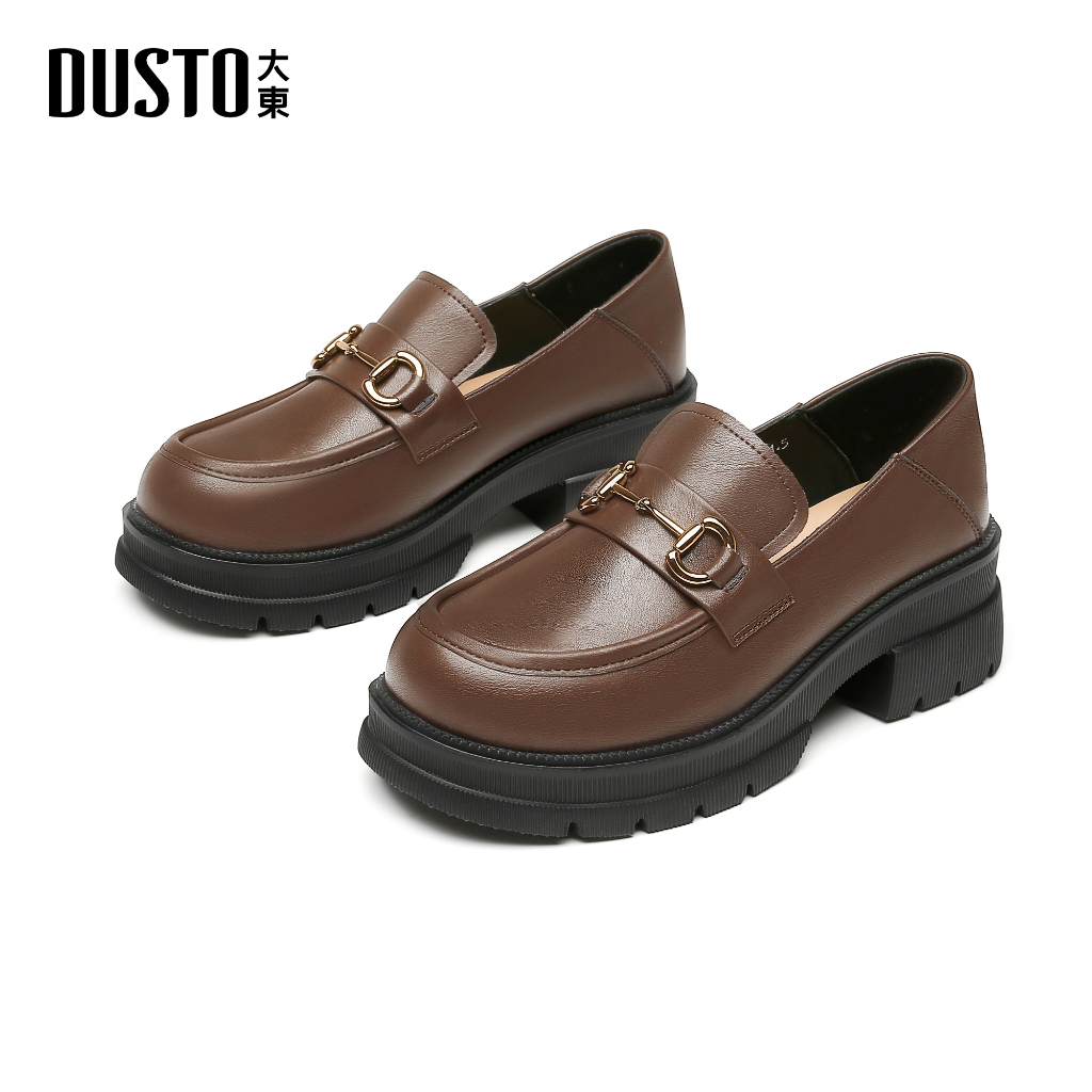 DUSTO โลฟเฟอร์หนังดำหัวตัด ห่วงทองคู่ พื้นหนาซัพพอร์ตดี กันลื่น เหมาะทั้งทำงานและลุคเท่ หนังนิ่มใส่สบายตลอดวัน