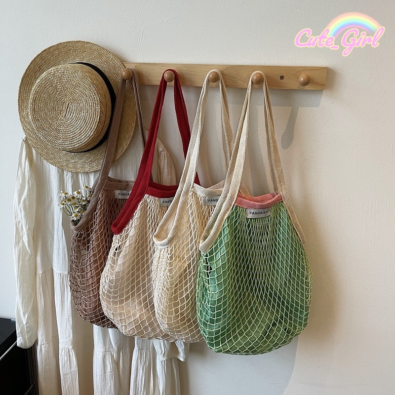 🌸ส่งไวจากไทย🌸 กระเป๋าถักชายหาด ถุงผ้าตาข่าย สไตล์ สะพายข้าง สีต่างๆ สไตล์มินิมอ