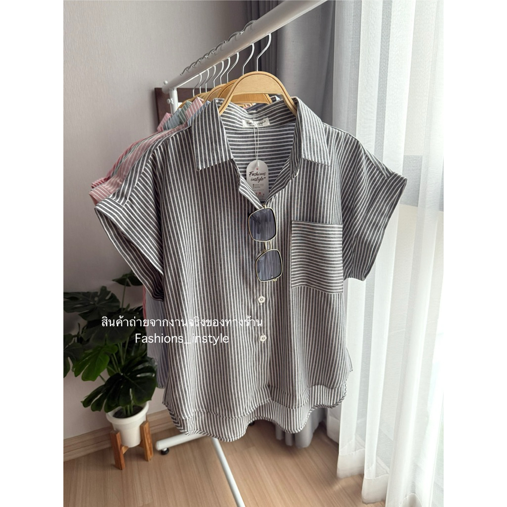 [อก 44] เสื้อเชิ้ตแขนล้ำผ้าคอตตอนกระเป๋าเดี่ยว (DC2)