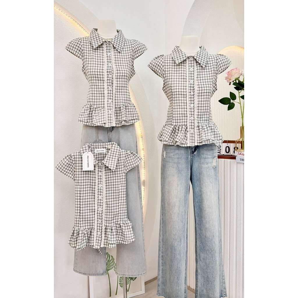 NN704 เสื้อคอปกแขนตุ๊กตาลายสก็อต Peekanong🌷