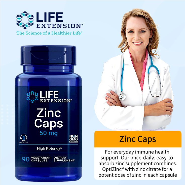 Life Extension Zinc Caps 50mg 90 Capsules (มังสวิรัติ)