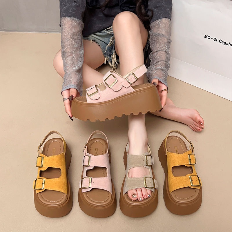 🔥จัดส่งใน24ขั่วโมง🔥รองเท้าแตะเปิดปลายพื้นหนา5-8ซม.สไตล์มินิมอลใส่ชายหาดใส่สบาย