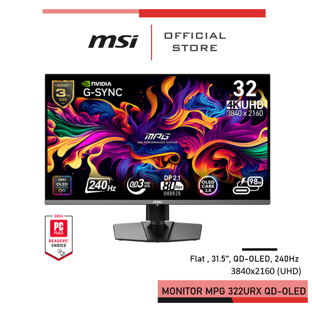 MSI MPG 322URX QD-OLED , 31.5" QD-OLED 3840x2160 (UHD) จอคอมพิวเตอร์ Monitor