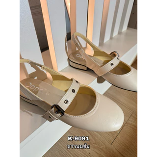 รองเท้าแมรี่เจน ส้นสูง1นิ้ว หนังกลับมียางยืด รุ่นK-9091(ไซส์36-45)