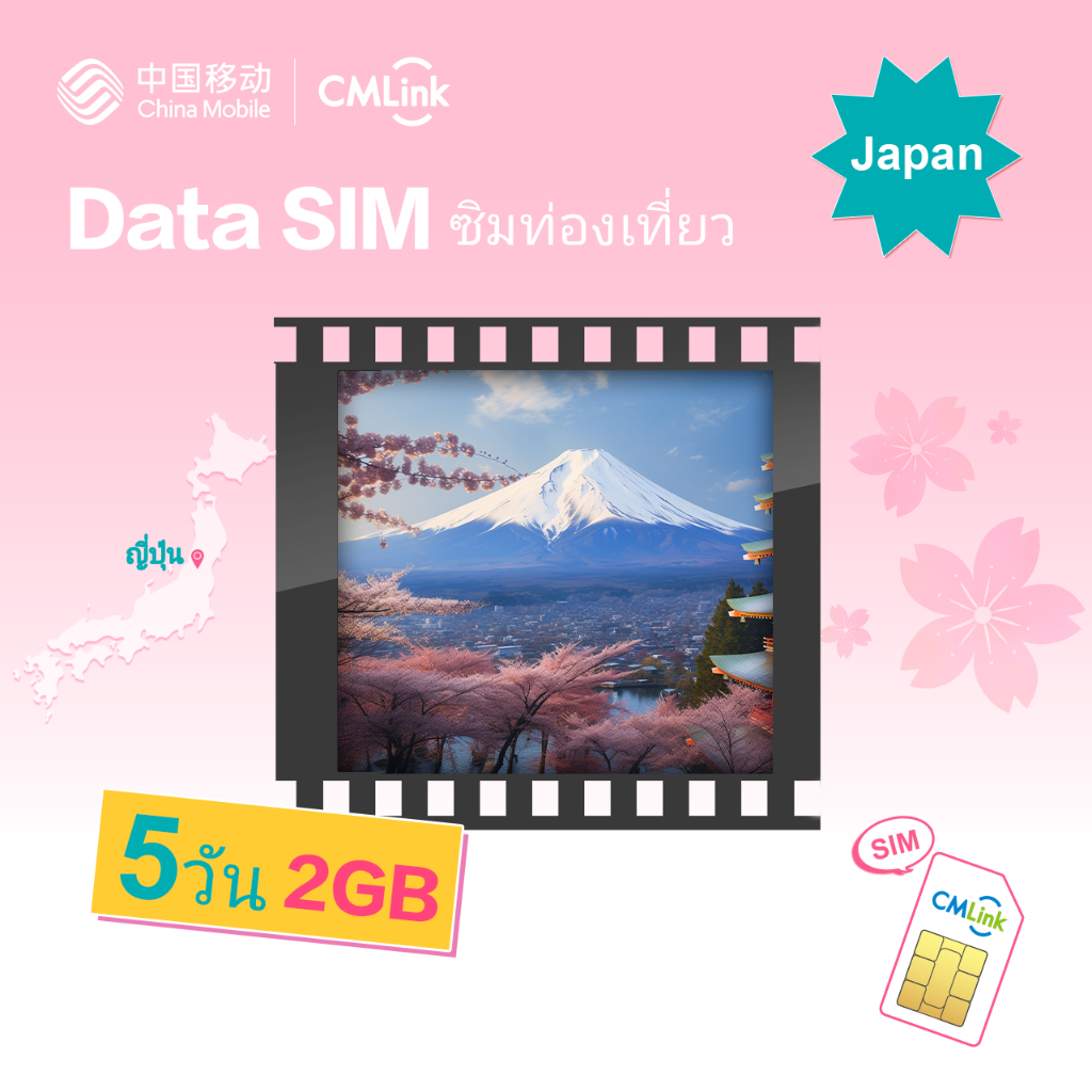 CMLink Data Sim ซิมท่องเที่ยวญี่ปุ่น 5 วันเน็ตไม่อั้น