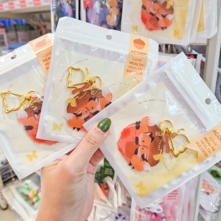 ✨มีลายใหม่✨Keychain พวงกุญแจ เครื่องรางจิ้กจอกคู่ Acorn ลูกโอ๊กนำโชคดี พวงกุญแจสามสหายโชคดี น่ารัก ๆ [LULUKE]