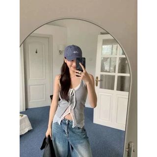 Vogue🌟พร้อมส่ง🌟 เสื้อกล้าม สีพื้น มีฟองน้ำในตัว ยืดพอดีสไตล์สาวเกาหลี มินิมอล (FY3565)