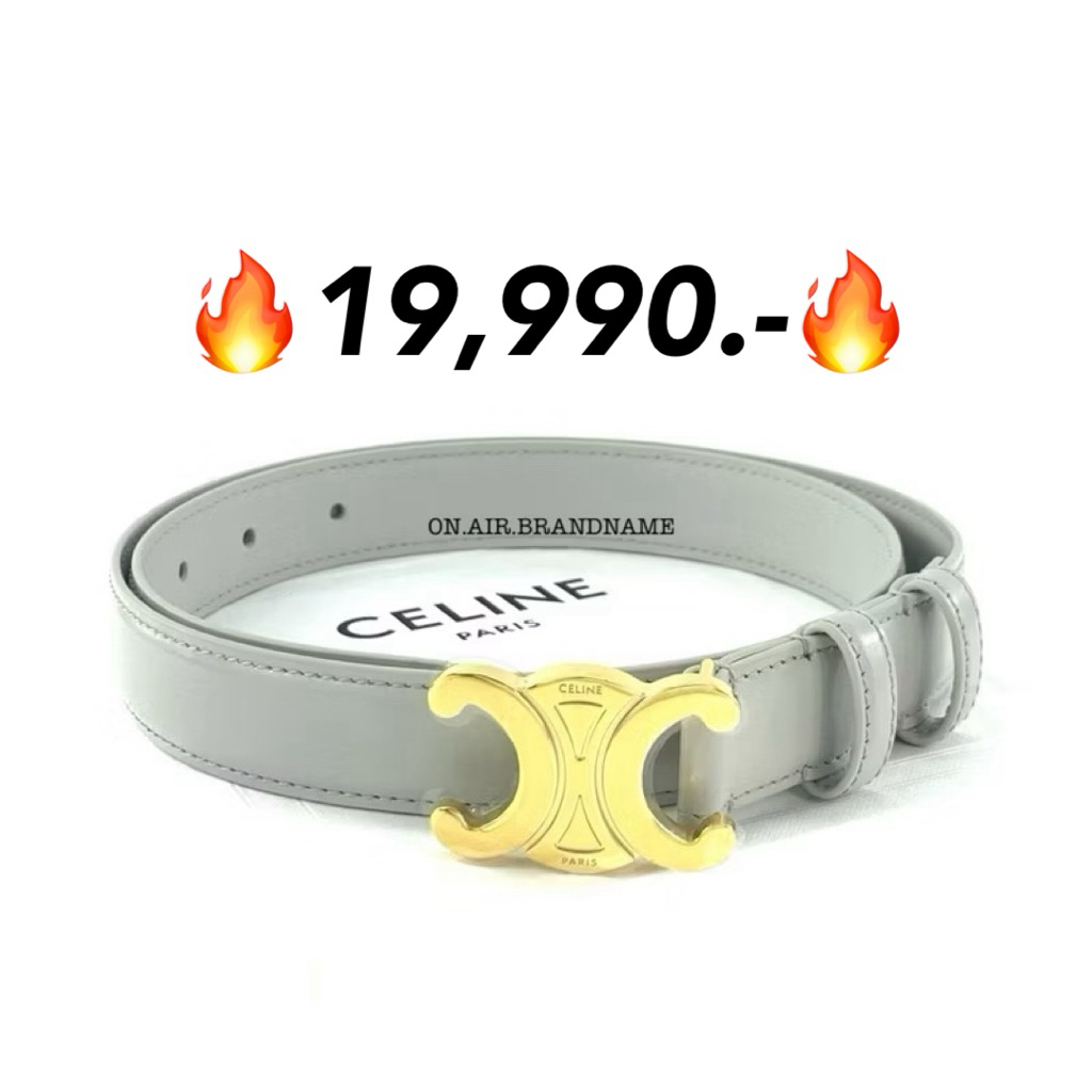 New celine medium triomphe belt 2.5 cm. เข็มขัด สีเทาสวย