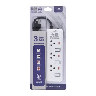 รางปลั๊กไฟ 3 ช่อง 3 สวิตช์ ยาว 3 เมตร LUZINO รุ่น EI-103 3M. สีขาว - เทา