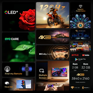 [ประกัน3-5ปี*]SKYWORTH Google TV 120Hz* ทีวี 4K QLED+ dbx-tv รุ่น 55Q60 รองรับNetflix YouTube โหลดแอพได้ Wifi