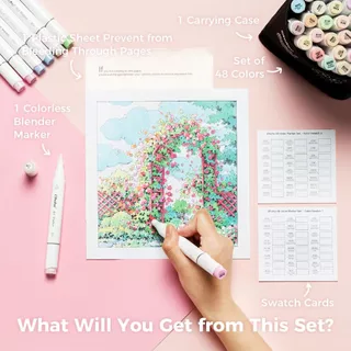 FOLIO ART : ปากกามาร์คเกอร์Ohuhu 48 Pastel Sweetness colors (Honolulu B Series) : 90529(Brush & Fine Tip)
